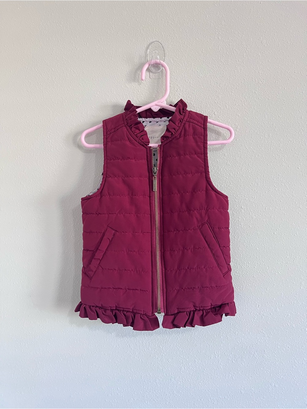 Copper Key Quilted Ruffle-Trim Vest - Berry